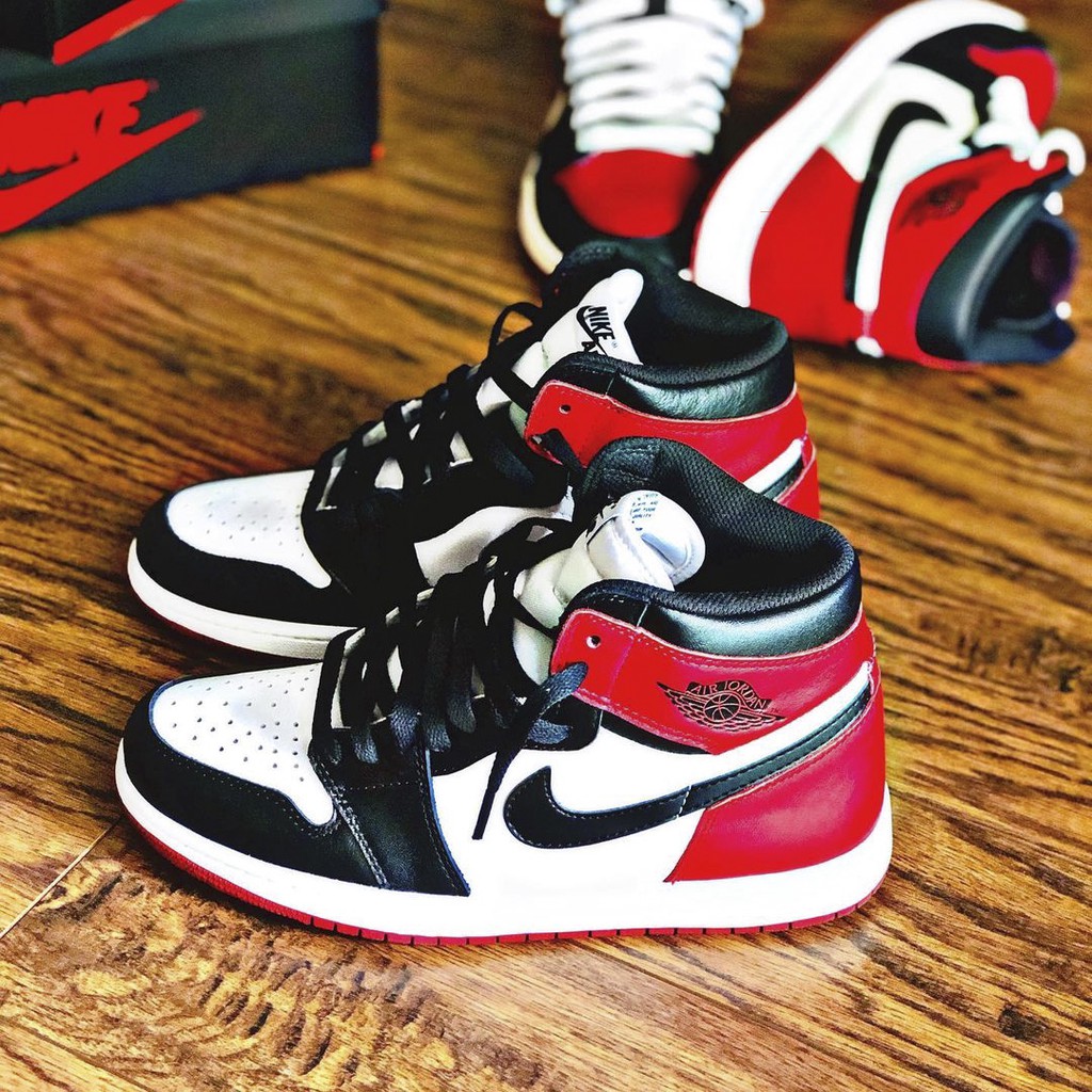 (FREESHIP+QUÀ) Giày thể thao AIR JORDAN 1 Retro High Bred Toe màu đỏ trắng cổ cao