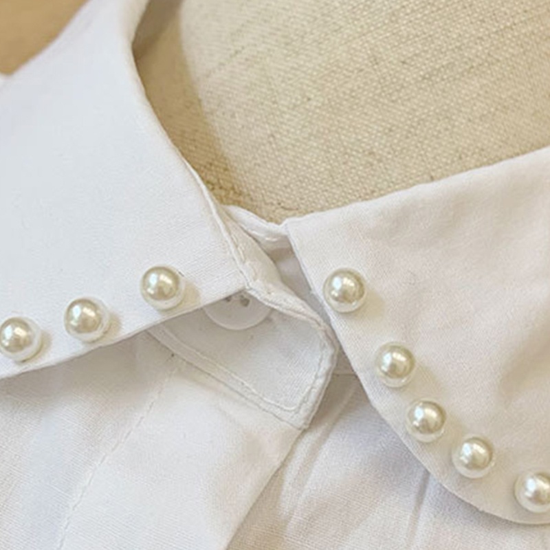 Cổ Áo Sơ Mi Đính Hạt Ngọc Trai Giả Màu Trắng / Đen Sang Trọng Cho Nữ