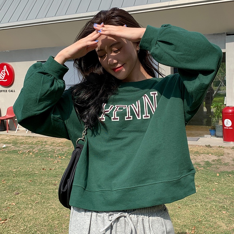 Áo Sweater Dáng Rộng Cổ Tròn In Chữ Kiểu Retro Hàn Quốc Thời Trang Mùa Thu Cho Nữ