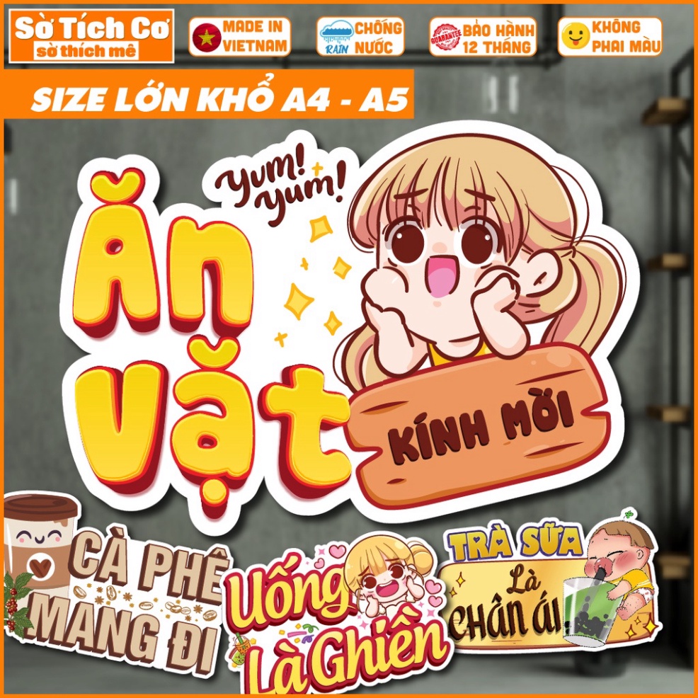 Decal trang trí ăn vặt, hàng rong, bán vỉa hè. Sticker, Decal dán tường, tủ, kính... MSP: HR02 Loại giấy cao cấp
