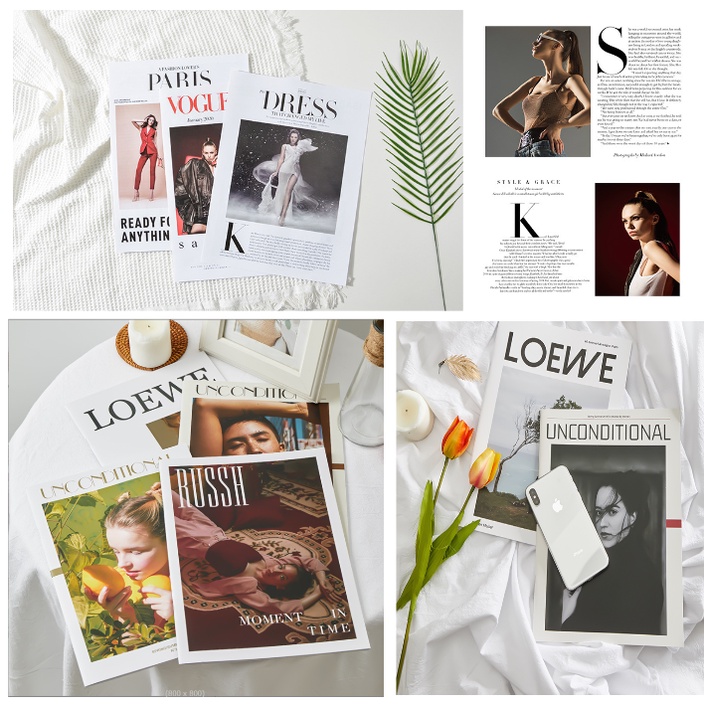 (RETRO_FASHION) CUỐN TẠP CHÍ / BÌA ẢNH thời trang nổi tiếng. Ảnh bìa tạp chí đẹp phụ kiện trang trí chụp ảnh sản phẩm