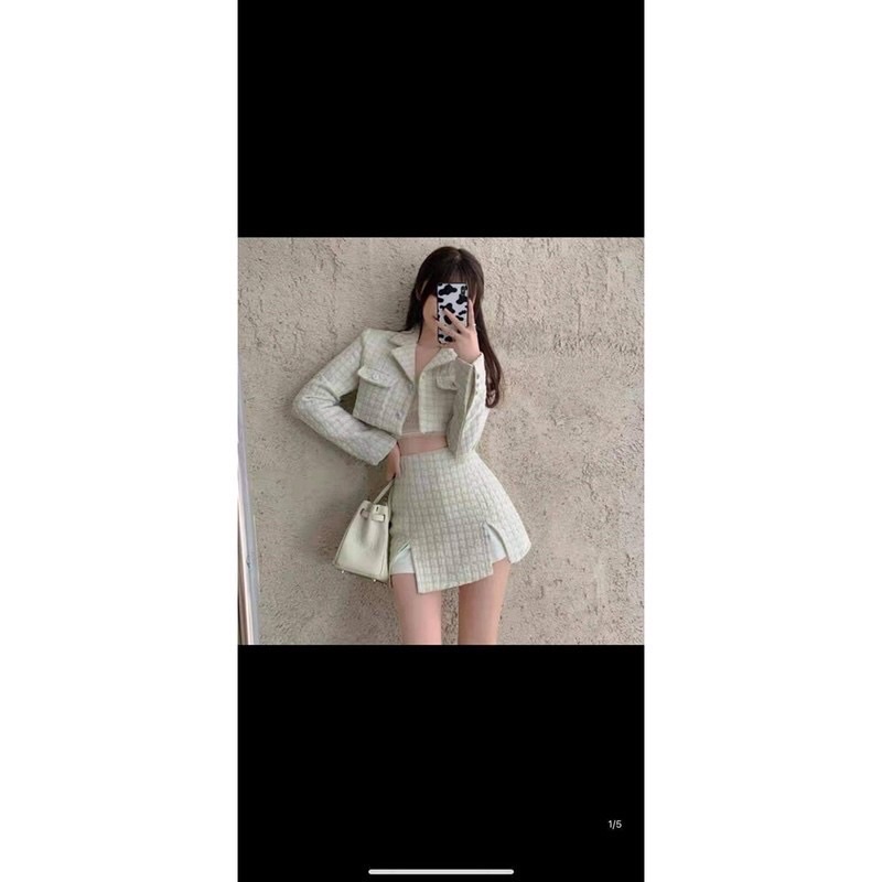 Pass set dạ tweed tiểu thư ulzzang size m