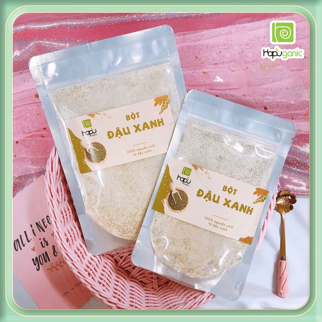 Bột Đậu Xanh Nguyên Chất Hapu Organic Mặt Nạ Bột Thiên Nhiên Dưỡng Sáng Da Ngừa Mụn