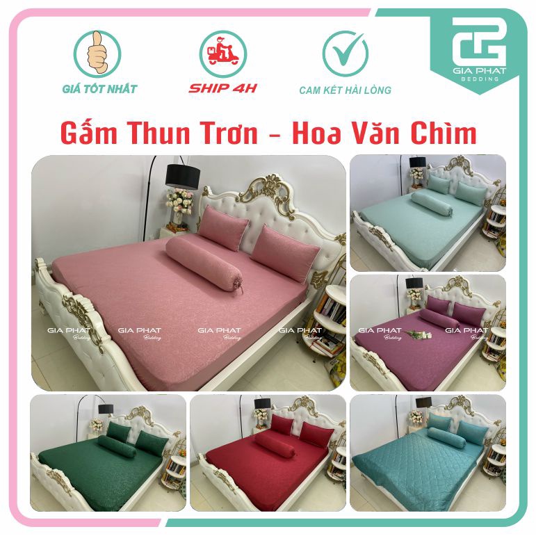 Bộ ga gối Thun Gấm {4 món} hoa văn chìm cao cấp ( 1 ga bọc + 2 vỏ gối nằm + 1 vỏ gối ôm )
