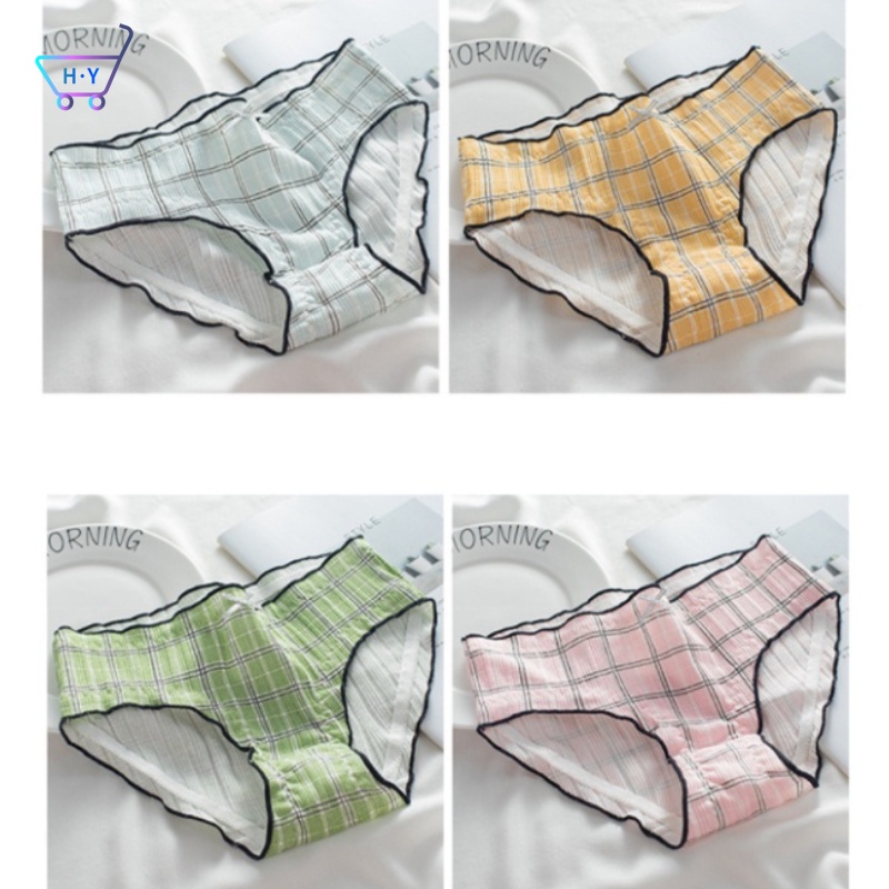 Quần Lót cotton Kẻ Sọc Caro Lưng Thun Xinh Xắn Cho Nữ