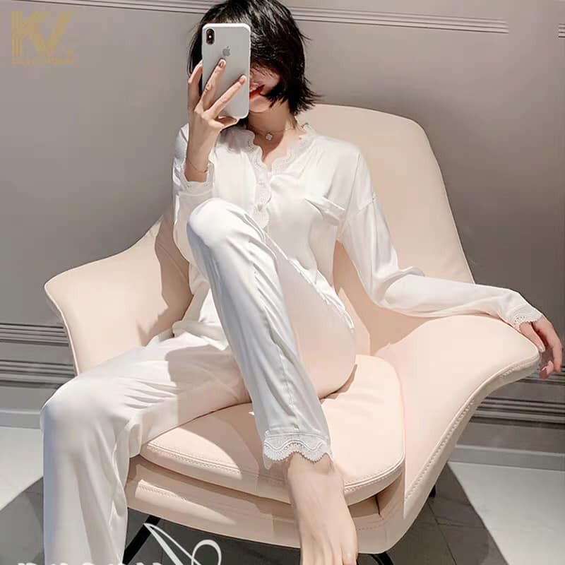 DOJI - Bồ đồ ngủ lụa cúc ngọc dài tay( QCCC có sẵn) - MUỐI SLEEPWEAR M10