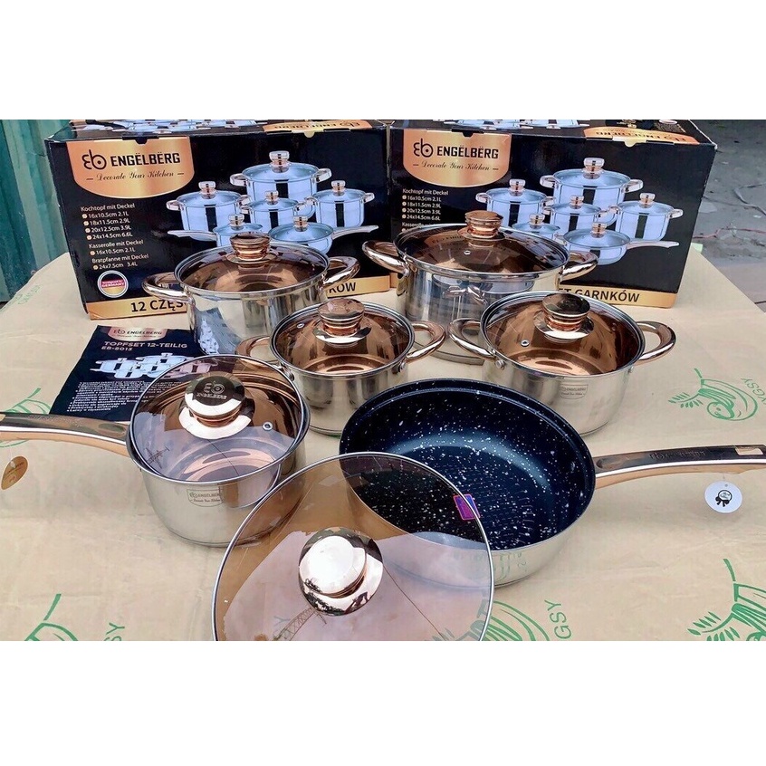 Bộ Nồi Và Chảo 6 Món Vung Kính [ Engelberg/ Chef&amp;Chef ]