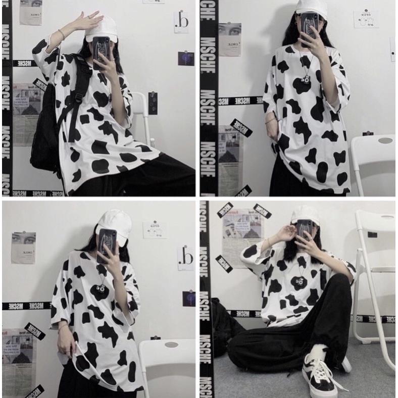 Áo Thun Cotton Hình Bò Sữa Ngắn Tay Siêu Hot 2021 - Áo Phông Nam Nữ Unisex Loang Đen Trắng New