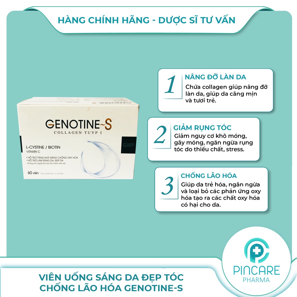 Viên uống đẹp da đẹp tóc GENOTINE-S bổ sung Collagen - Hàng chính hãng - Nhà thuốc Pincare