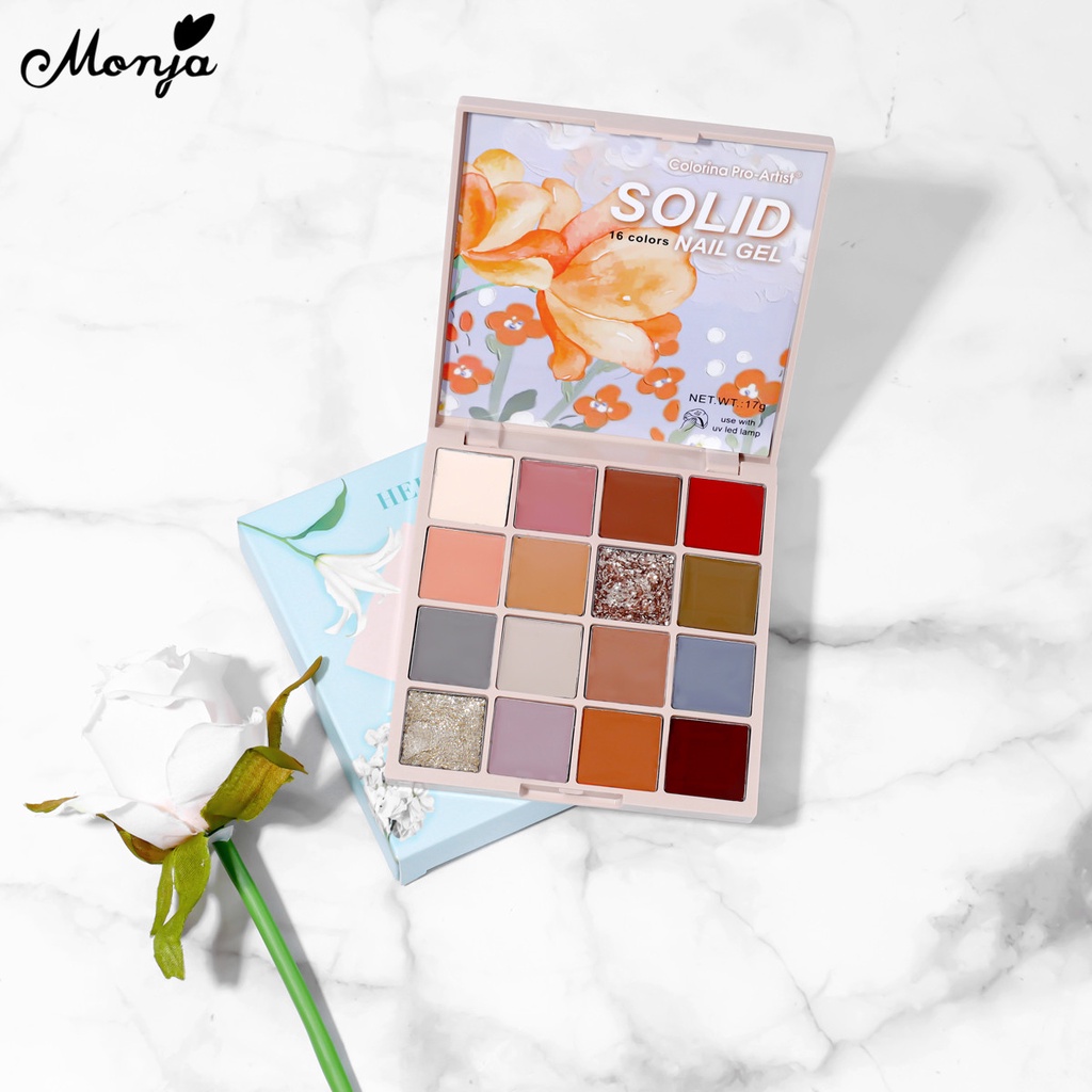 Bảng gel sơn móng tay MONJA 16 màu sắc kết hợp đa năng tiện lợi