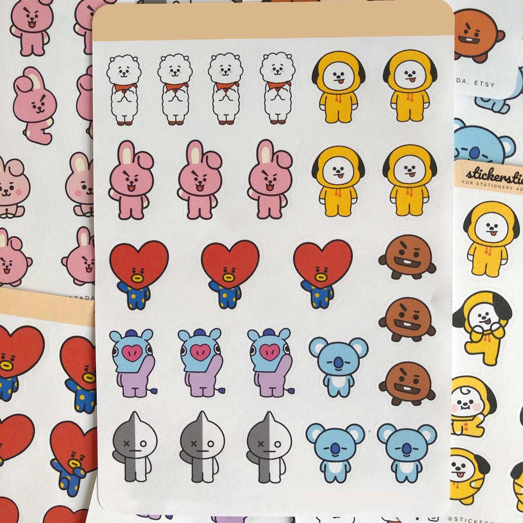 Set Sticker BT21 - BTS Cao Cấp - Đã Cắt Sẵn -  Hình In Sắc nét - Bền màu - Chống nước - Keo dính tốt