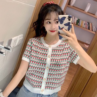 Áo len croptop hoa nhí nút - SHOPFORGIRL