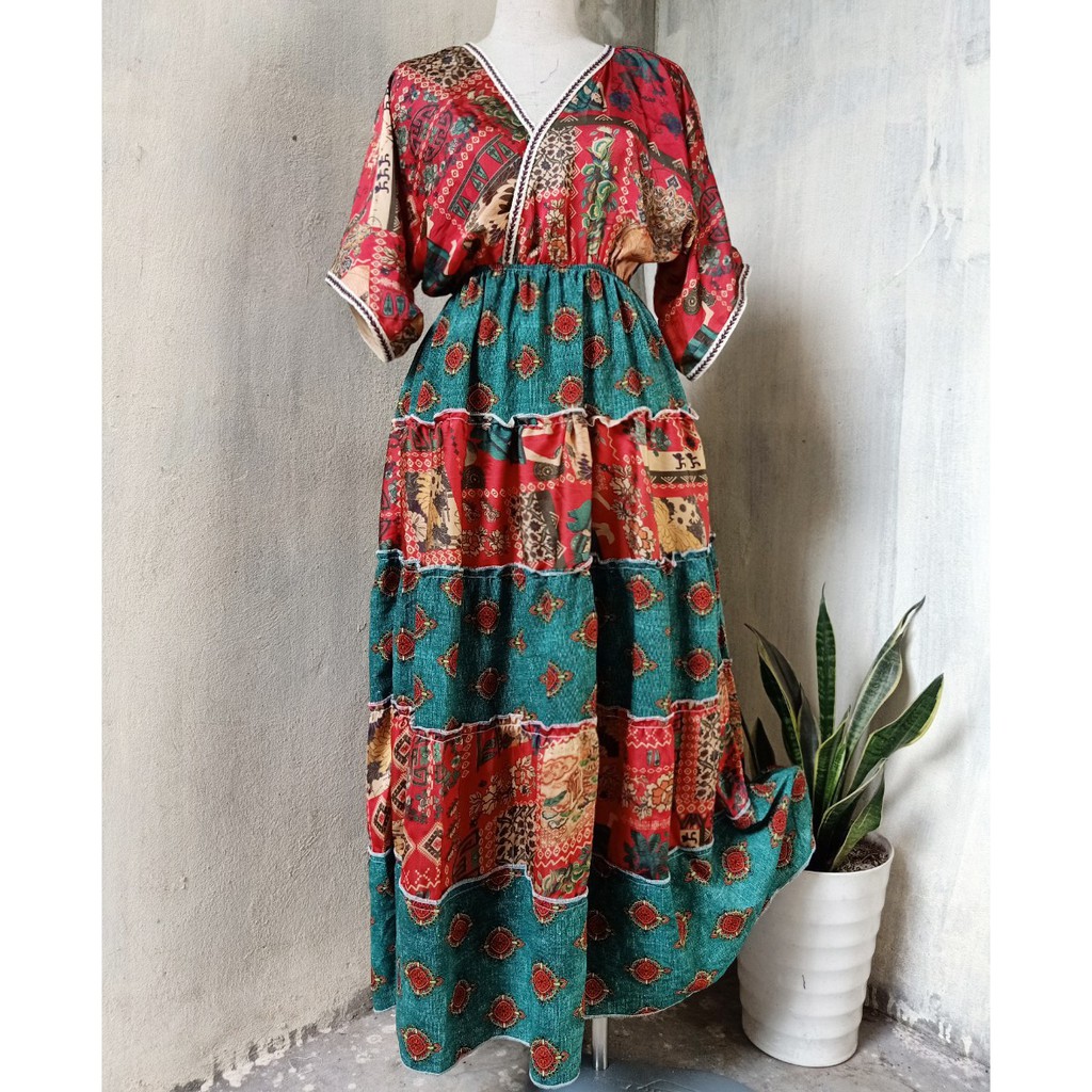 Bigsize 40-70kg váy đầm maxi dáng xòe dài họa tiết thổ cẩm đi biển trẻ trung niên bầu bí đẹp giá rẻ độc lạ