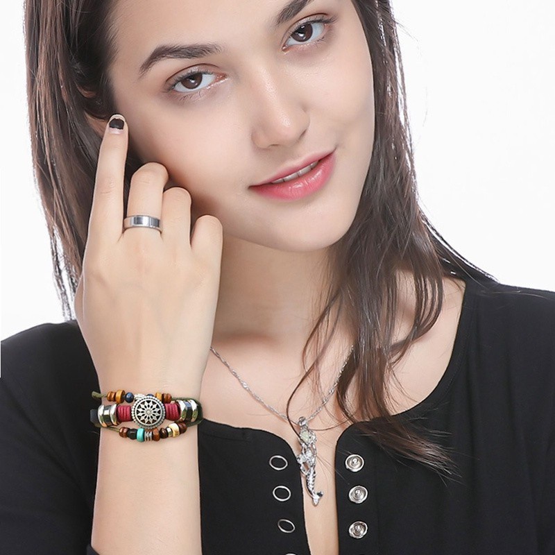 Vòng Tay Da Bò Đính Hạt Phong Cách Bohemian Cổ Điển Thời Trang Cho Nam Và Nữ