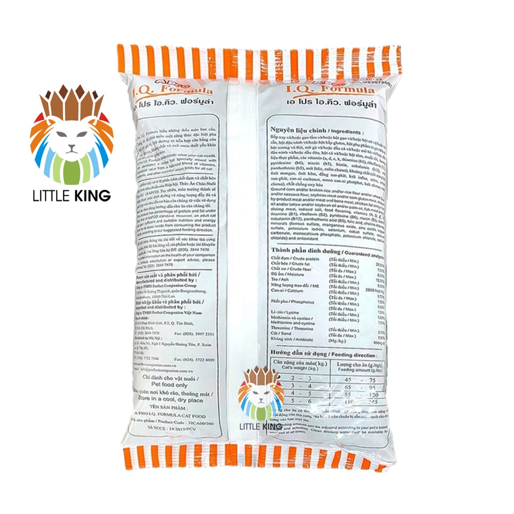 Thức ăn cho mèo Apro IQ Formula 500g hạt cho mèo giá rẻ bổ sung vitamin rau củ Little King pet shop