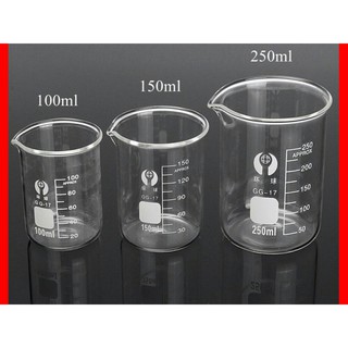 Cốc thủy tinh chịu nhiệt chia vạch các cở 5ml 10ml 25ml 50ml 100ml 150ml 200ml 250ml màu trắng trong
