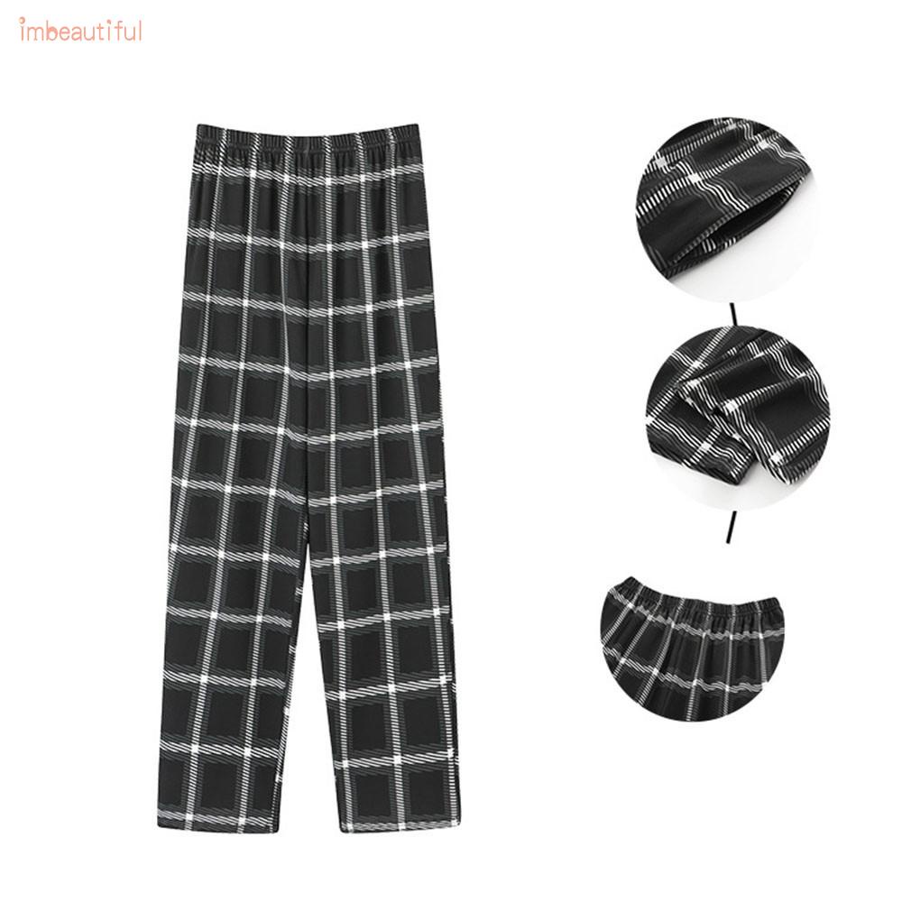 Quần dài mặc nhà vải cotton mỏng dáng rộng kẻ sọc ca rô thời trang mùa thu cho nam