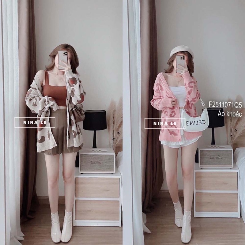 Áo khoác len nữ tay dài họa tiết beo hàng qc siêu đẹp VIENS STORE