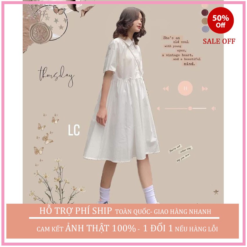 Đầm Babydoll cổ đức ,váy nữ đẹp cổ sơmi ,Váy Nữ Tay Bồng Dáng Suông 1 Màu ulzzang, vintage MAGIDO-(ẢNH THẬT+FREESHIP+QUÀ