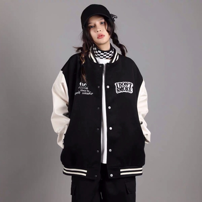 Áo Varsity Jacket I Don’t Smoke Phối Tay Da