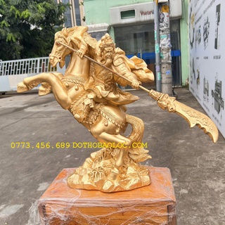 Tượng Quan Công cầm đ.ao cưỡi ngựa bằng bột đá mang lại tài lộc bảo vệ gia chủ cao 35cm