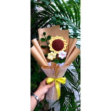 Bó hoa len hướng dương 1 bông handmade siêu xinh