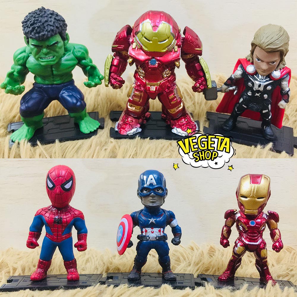 Mô hình Avengers Marvel - Trọn bộ 6 Biệt đội siêu anh hùng - Hulk Iron Man Suit Captain Thor Spider Man - Cao 10cm