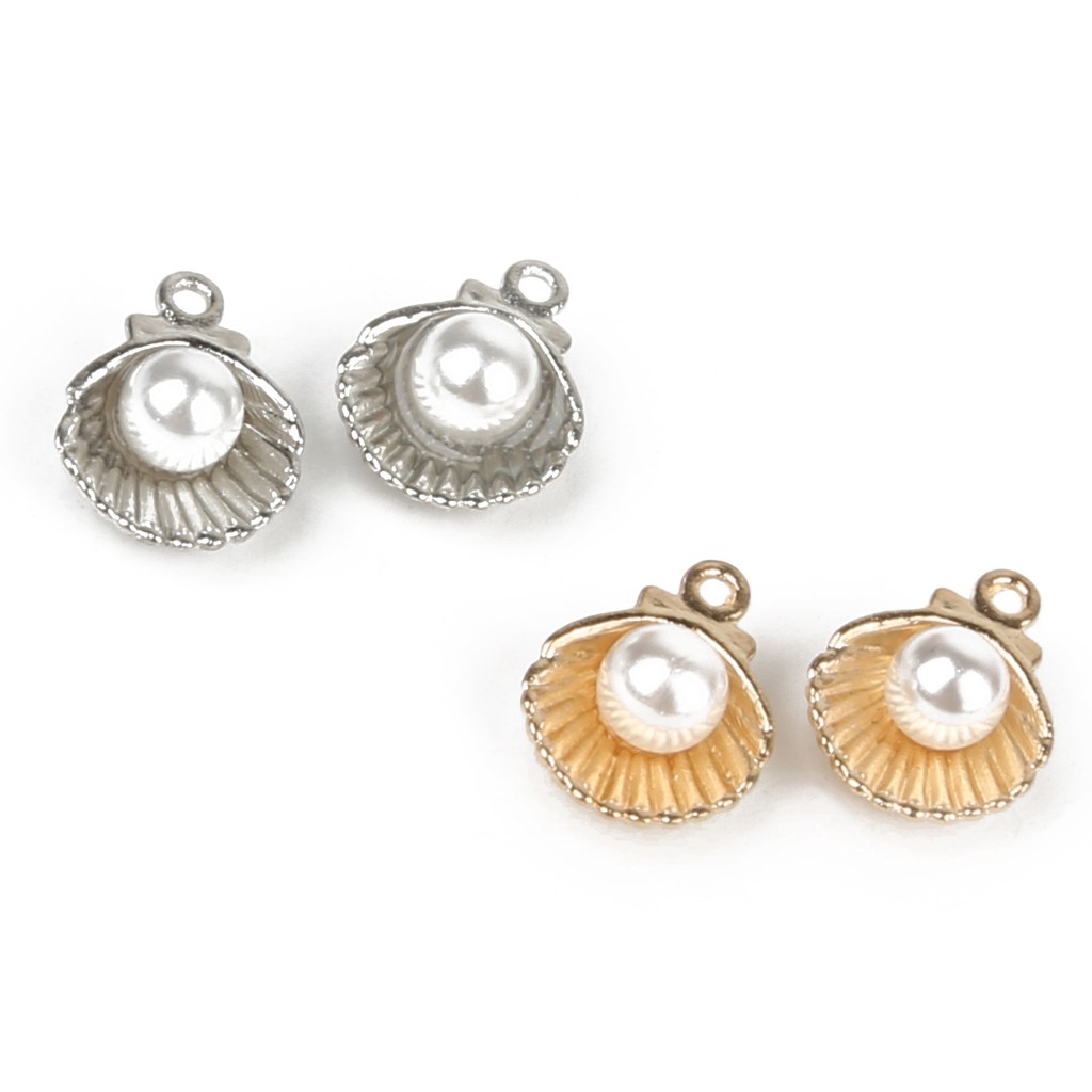 Phụ kiện trang trí Beadia 11X15mm bằng hợp kim kẽm hình vỏ sò có viên ngọc trai nhân tạo dùng để tự làm khuyên tai