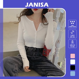 Áo croptop nữ phối nút thun len tăm tay dài cổ v ulzzang CT07