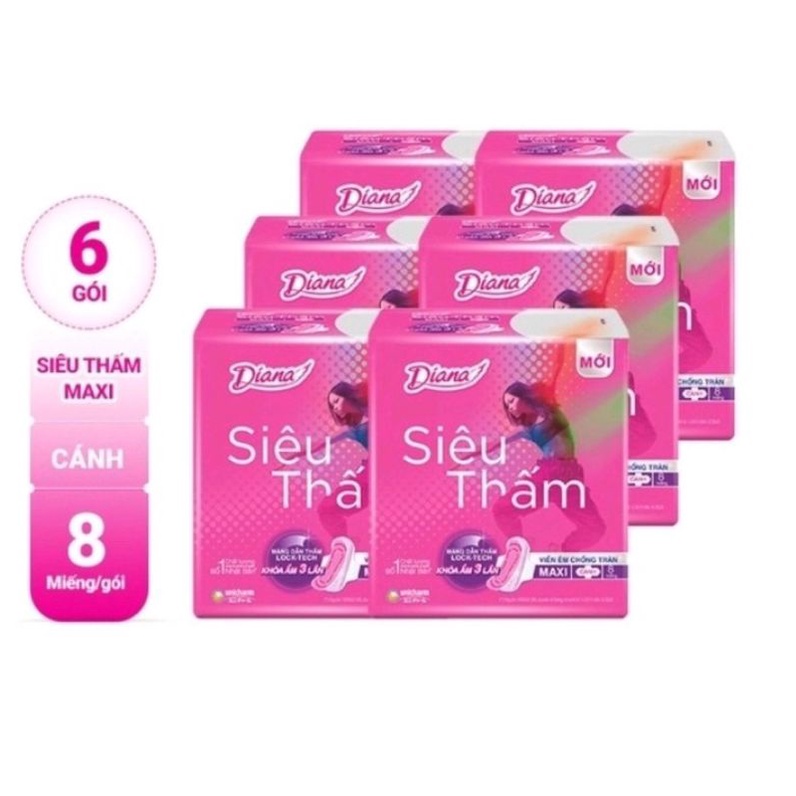 Băng vệ sinh Diana Siêu Thấm Maxi Cánh 8 miếng