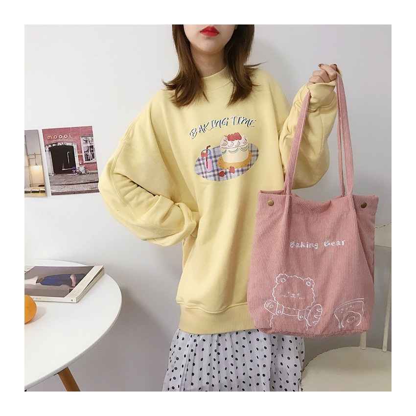 ẢNH THẬT Túi tote túi vải nhung kèm móc khoá gấu teddy 3 màu đáng yêu
