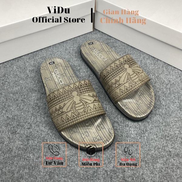 Dép nam quai ngang GUCCI ViDu 21154 mẫu mới họa tiết khắc laze hình con ong cực nét, đế phun đi êm chân