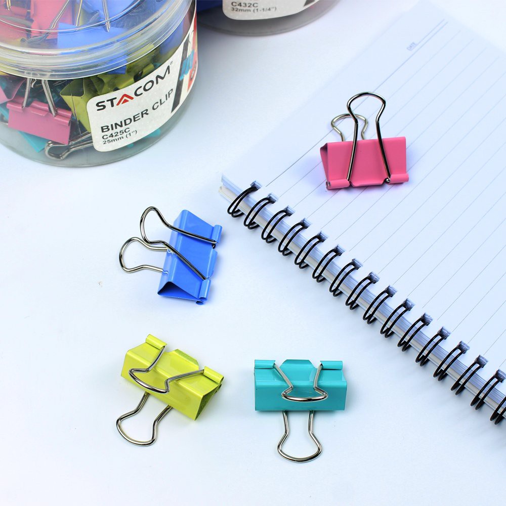 Kẹp bướm nhiều màu, kẹp giấy bằng kim loại các size từ 15 đến 51mm Stacom BINDER CLIP