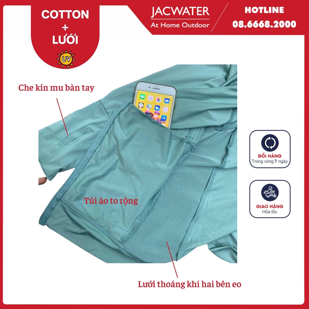 Áo chống nắng siêu nhẹ cotton phối lưới hai bên eo thoáng khí tặng túi đựng áo JACWATER V300