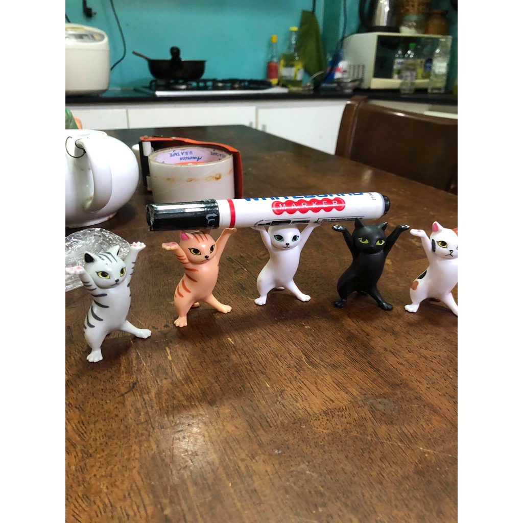 Bộ mô hình 5 mèo uốn éo chống tay decor, setup trang trí bàn làm việc cute - cao 5.5cm
