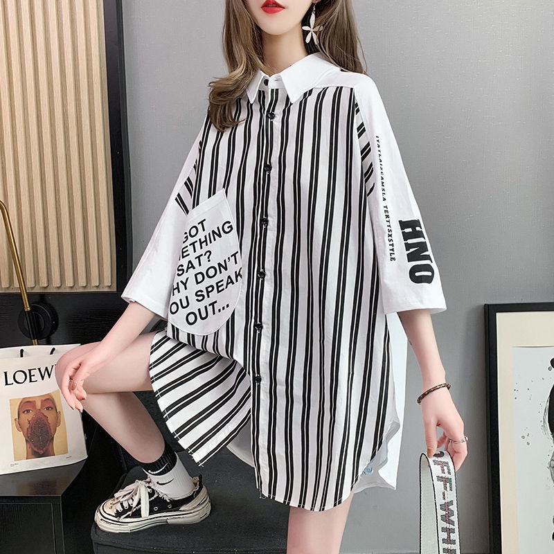 Áo Sơ Mi Tay Ngắn Họa Tiết Kẻ Sọc Dáng Rộng Thời Trang Mùa Hè Phong Cách Hồng Kông Cho Nữ 20