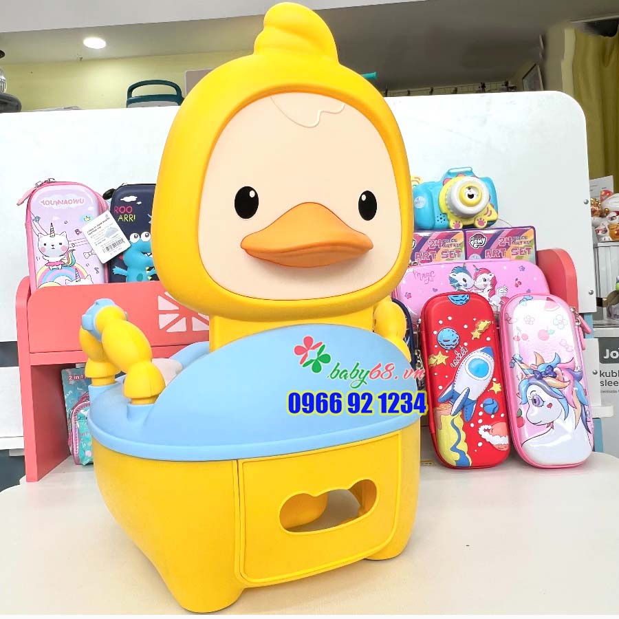Bô vệ sinh cho bé CAYABE hình vịt con có tay vịn an toàn, đệm ngồi êm ái, bô ngồi cho em bé