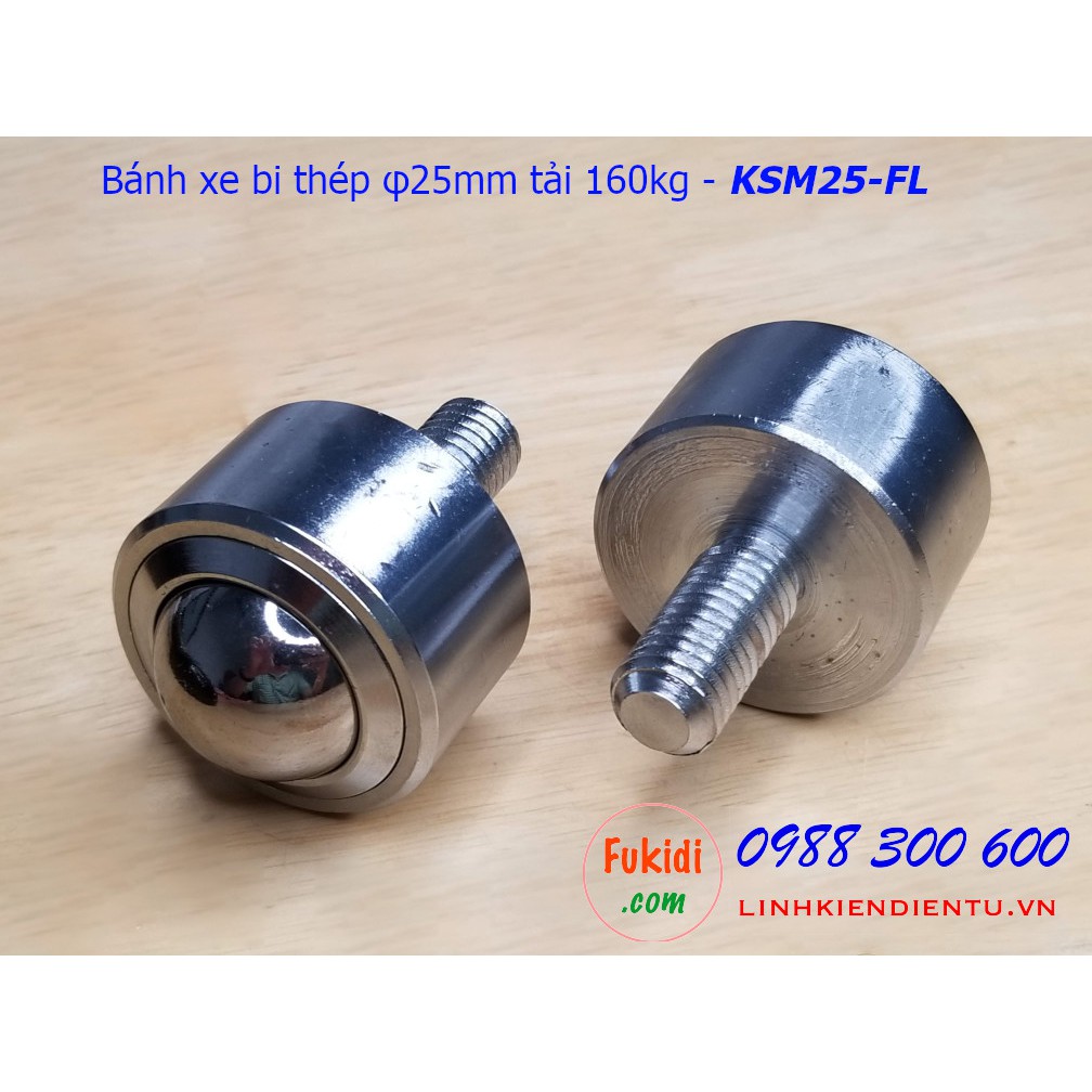 Bánh xe bi thép đa hướng phi 25mm tải trọng 160kg - KSM25-FL