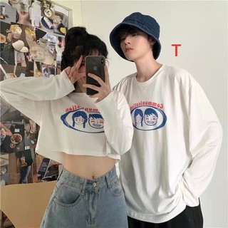  Áo thun đôi nam nữ logo chữ ngực(áo nam dài áo nữ crotop bán theo cặp)