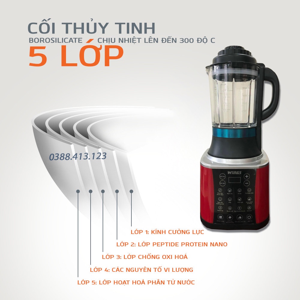 Máy làm sữa hạt WingS - Dung tích 1.75 lít - Xay nhuyễn, nghiền mịn - Máy nấu đa năng - Bảo hành 12 tháng