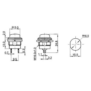 Nút nhấn đề 16mm-5A-250V (không giữ trạng thái, đủ màu)