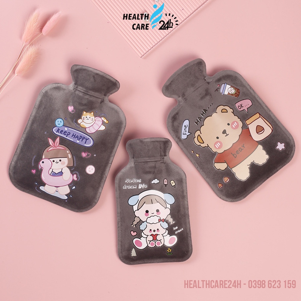Túi chườm nóng nhung mềm giảm đau bụng kinh 450ml, túi chườm nóng lạnh giữ ấm, hạ sốt Healthcare24h I013