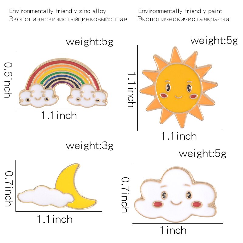 Huy hiệu cài áo hình mặt trăng/ mặt trời/ cầu vồng hoạt hình dễ thương cho bé