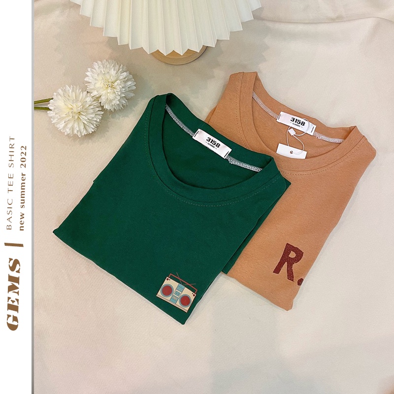 Áo thun nữ cotton khô 3158 in hình in chữ R form rộng vừa ( dưới 52kg)