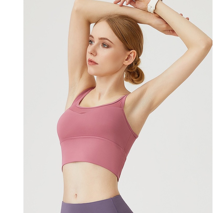 Áo bra tập Gym Yoga nữ 💖 𝑭𝑹𝑬𝑬𝑺𝑯𝑰𝑷 💖 Áo bra phối lưới có sẵn mút đệm, tôn dáng ôm eo, dây chéo sexy