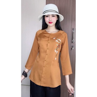 Set bà ba vải lụa thiêu nhánh hoa xinh