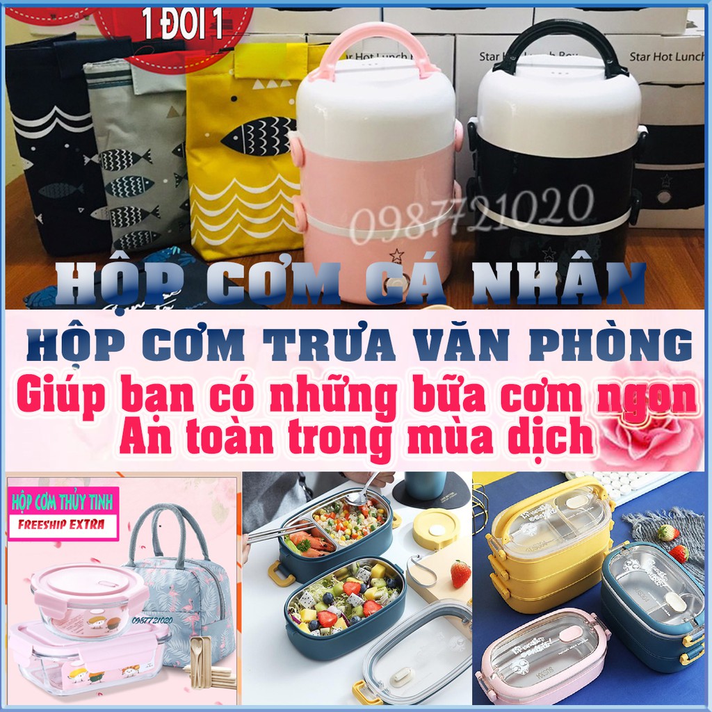 Tổng hợp Hộp cơm văn phòng |HC lúa mạch 2 tầng | giữ nhiệt 3 tầng| cắm điện hâm nóng| Thủy tinh 3 ngăn