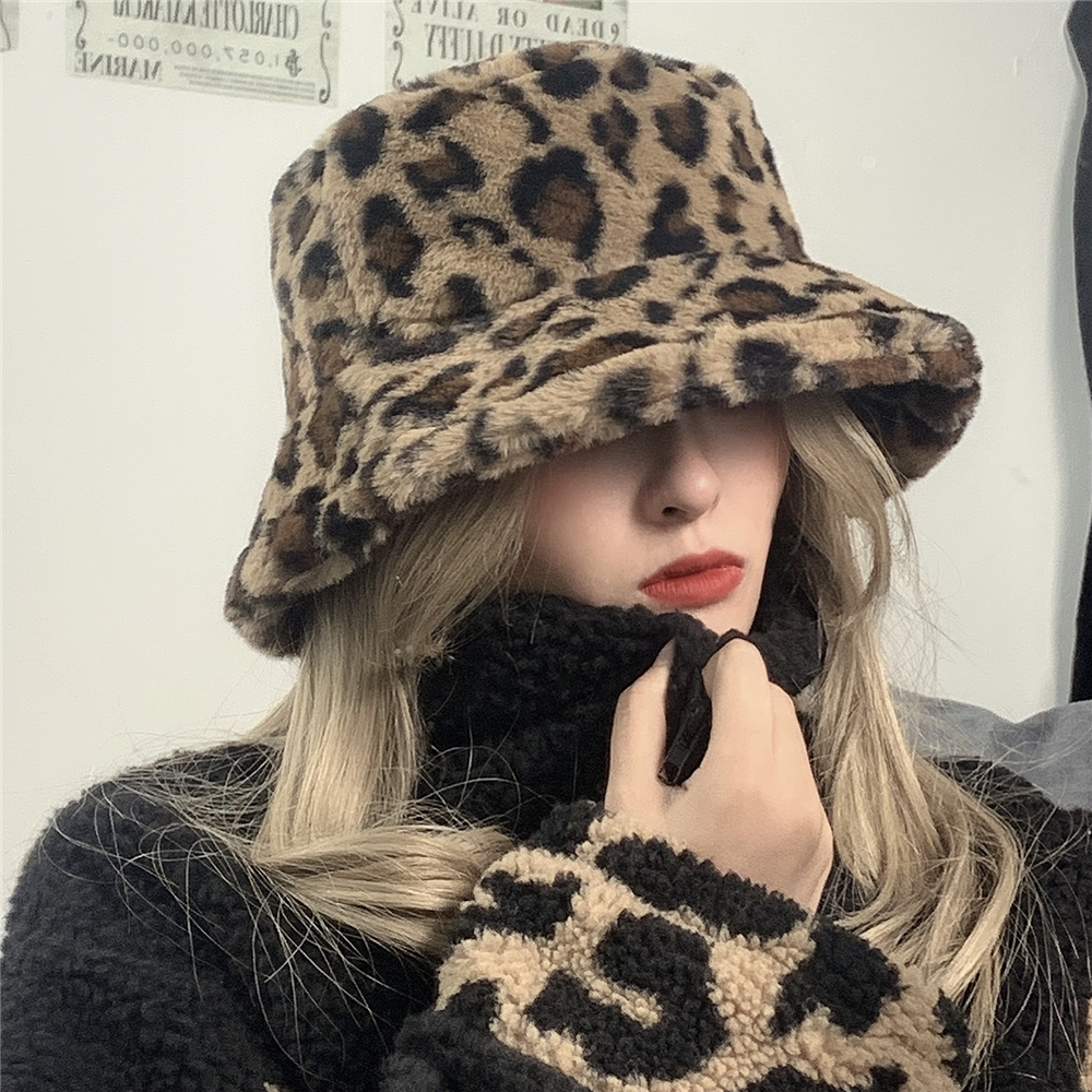 Nón Bucket Vải Bông 22M300 In Họa Tiết Da Báo Phong Cách Hàn Quốc Hợp Mùa Thu Đông Cho Nữ