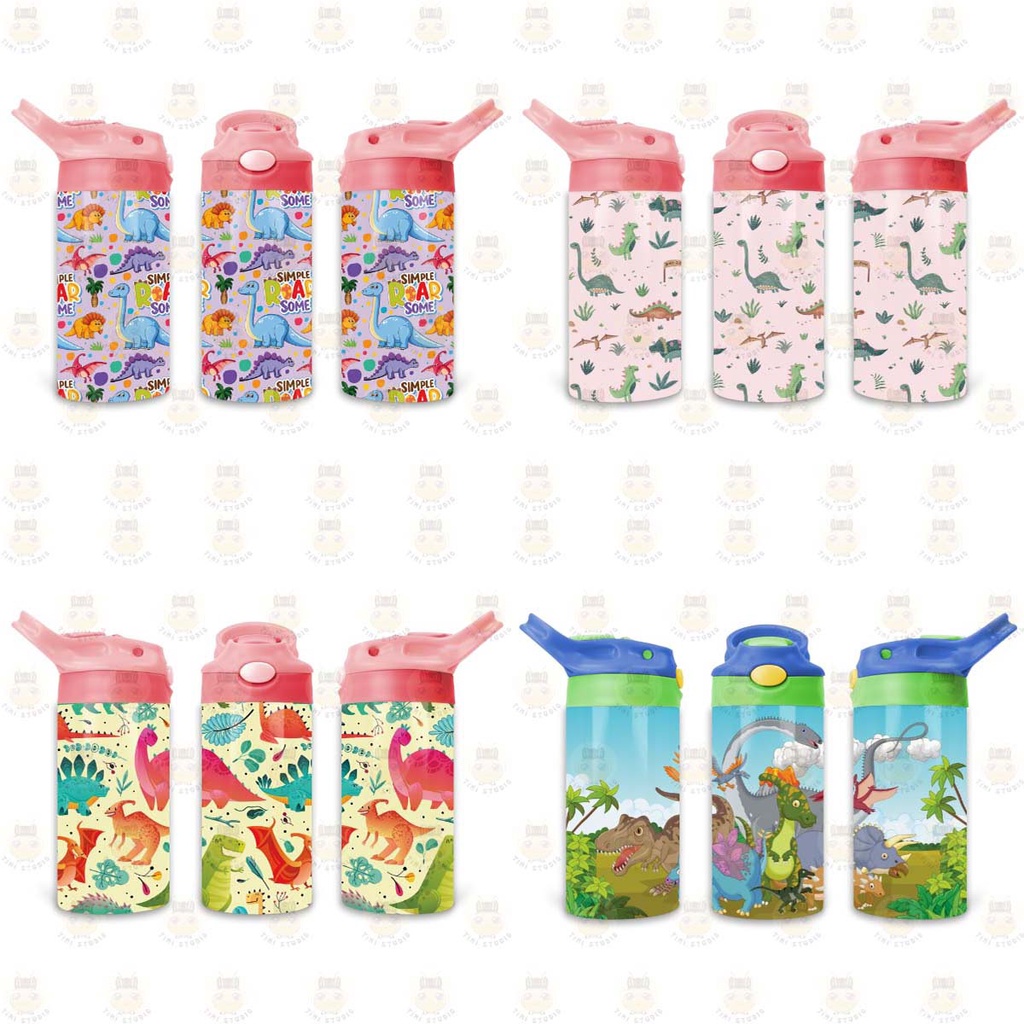 Bình Uống Nước Giữ Nhiệt Cho Bé Có Ống Hút Hình Khủng Long - Tỉ Mỉ Studio - Mã 2409KT01