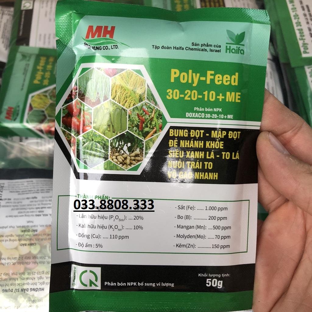 10 GÓI PHÂN BÓN LÁ POLY-FEED 30-20-10+ME GÓI 50G CHẤT LƯỢNG CAO